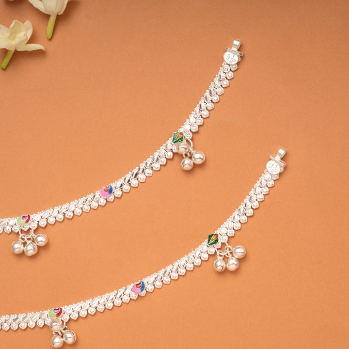 Trendy Colorful Enamel Silver Anklets