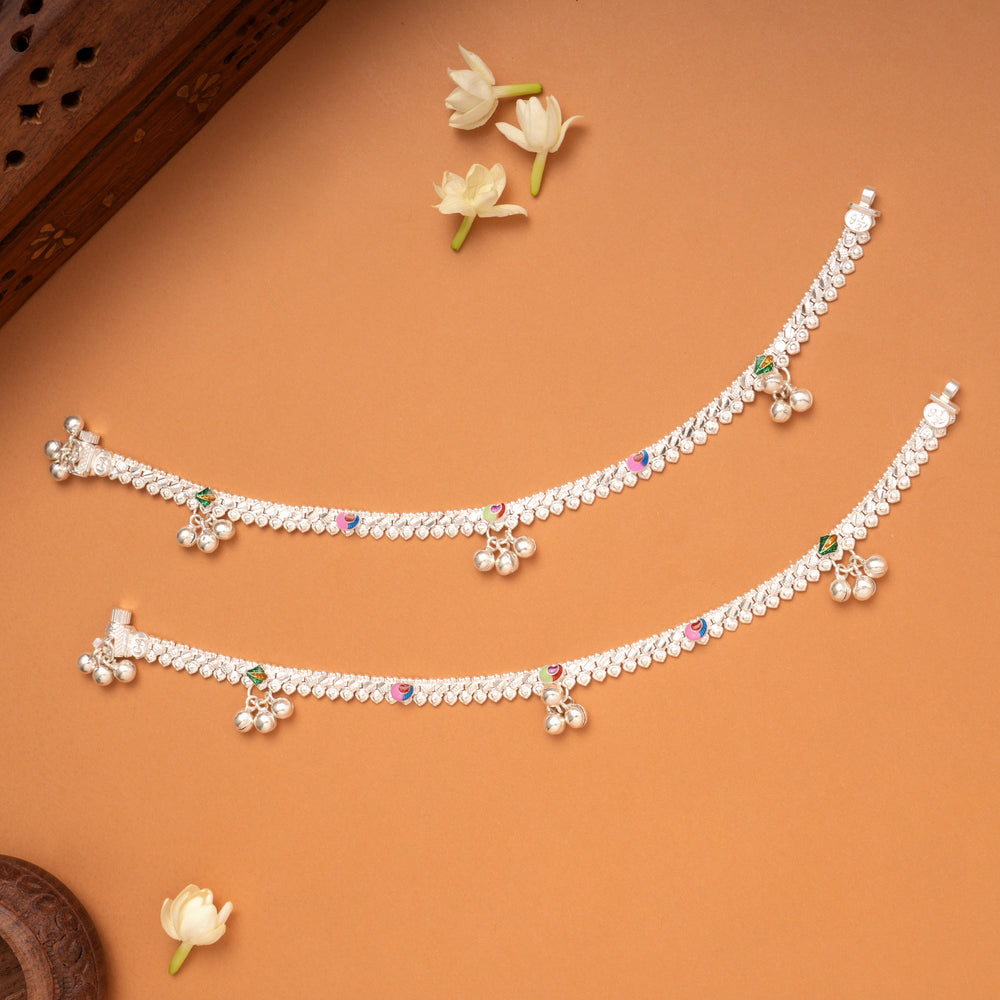 Trendy Colorful Enamel Silver Anklets