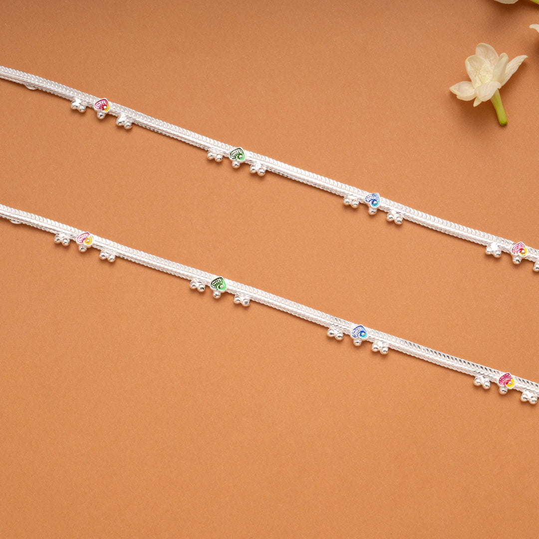 Colorful Enamel Heart Design Silver Anklets