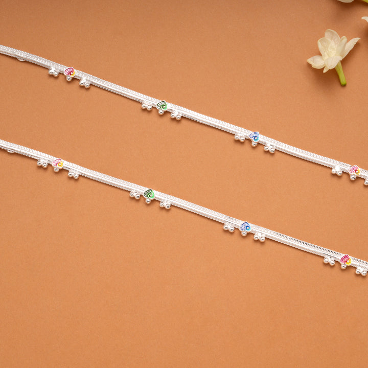 Colorful Enamel Heart Design Silver Anklets