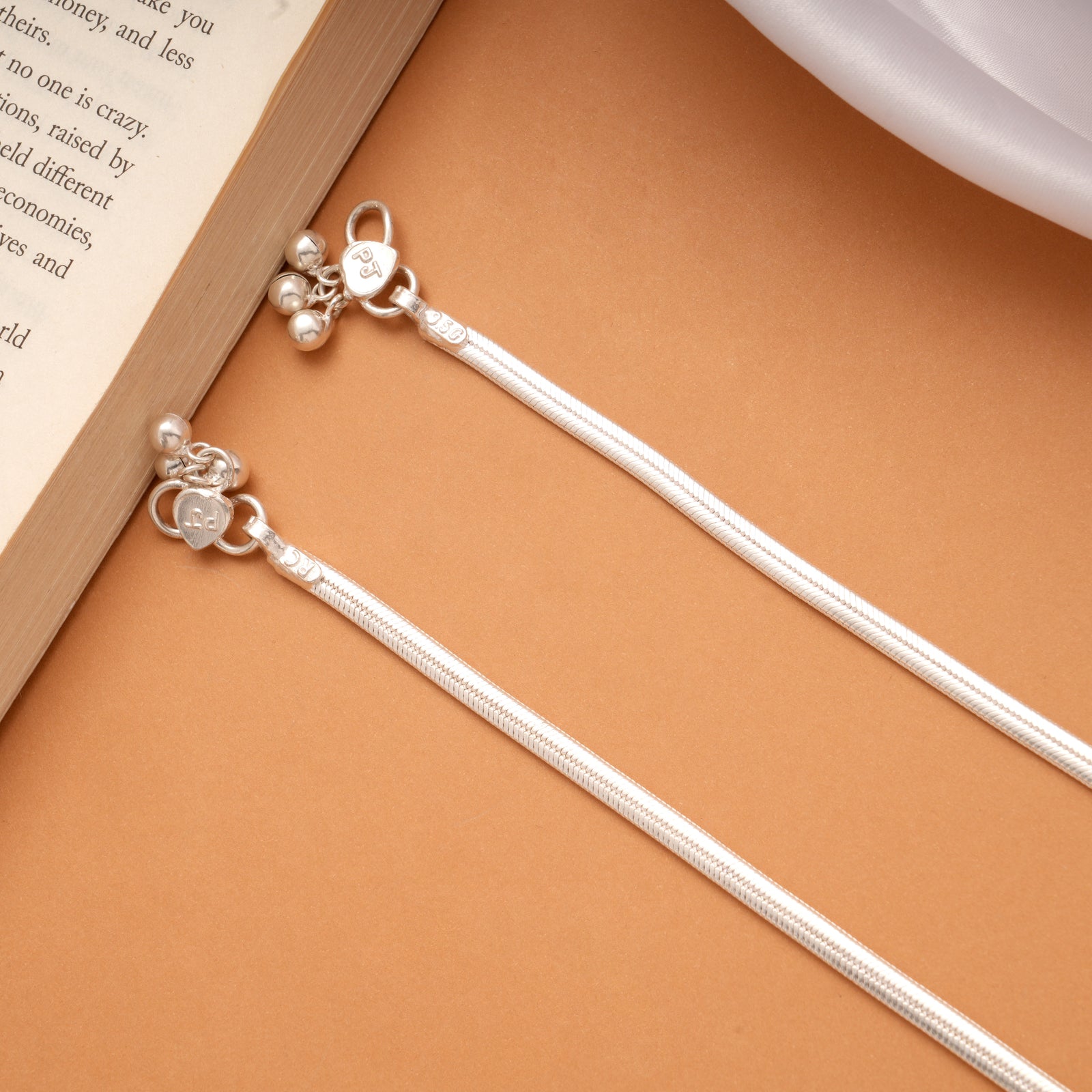 Minimal Dual Heart Enamel Silver Anklets
