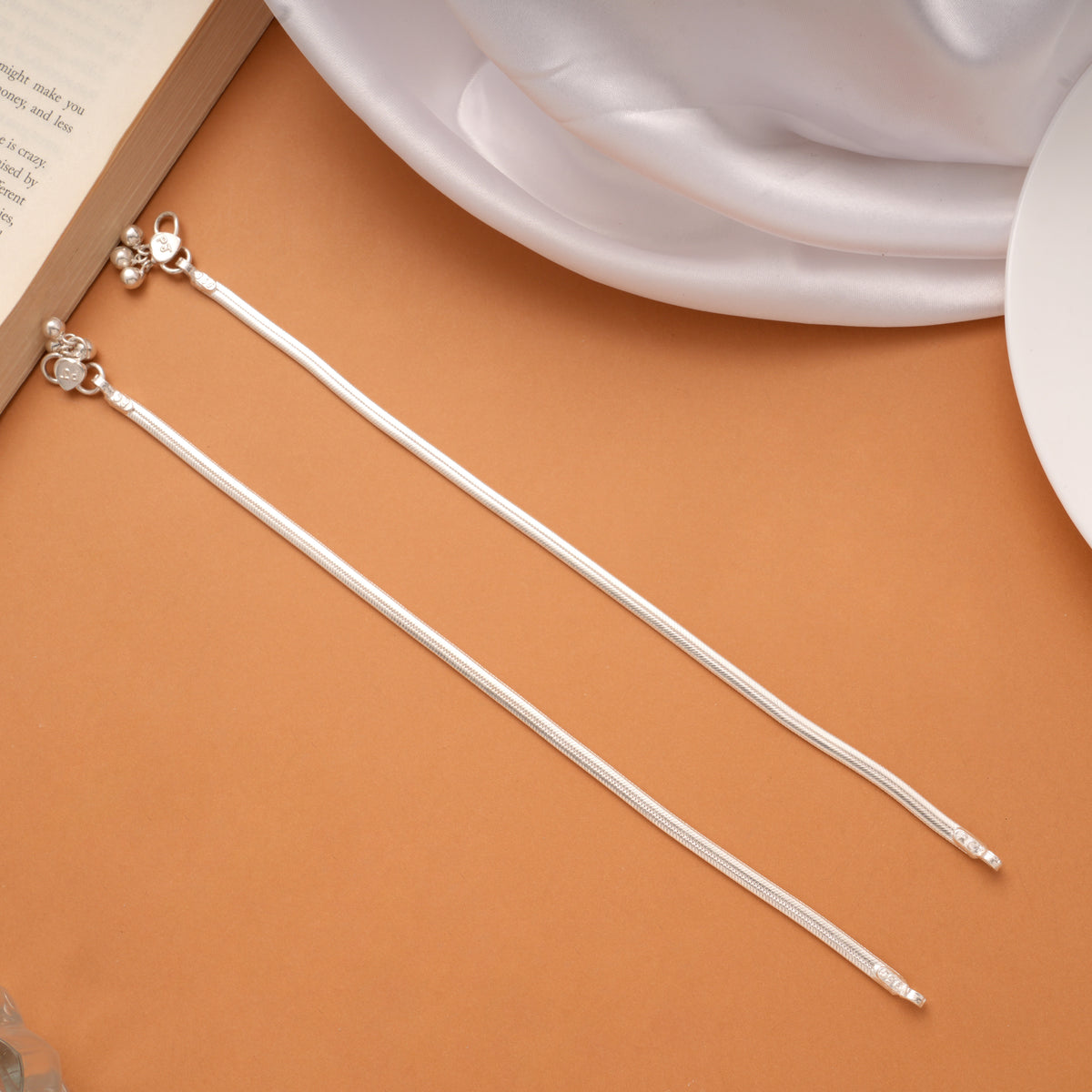 Minimal Dual Heart Enamel Silver Anklets