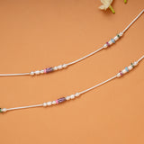 Simple Dual Colour Beaded Silver Anklets