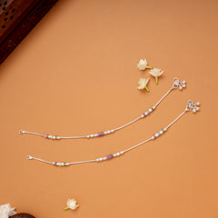 Simple Dual Colour Beaded Silver Anklets