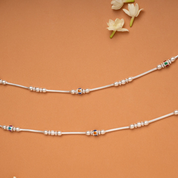 Traditional Beaded Colour Enamel Silver Anklets