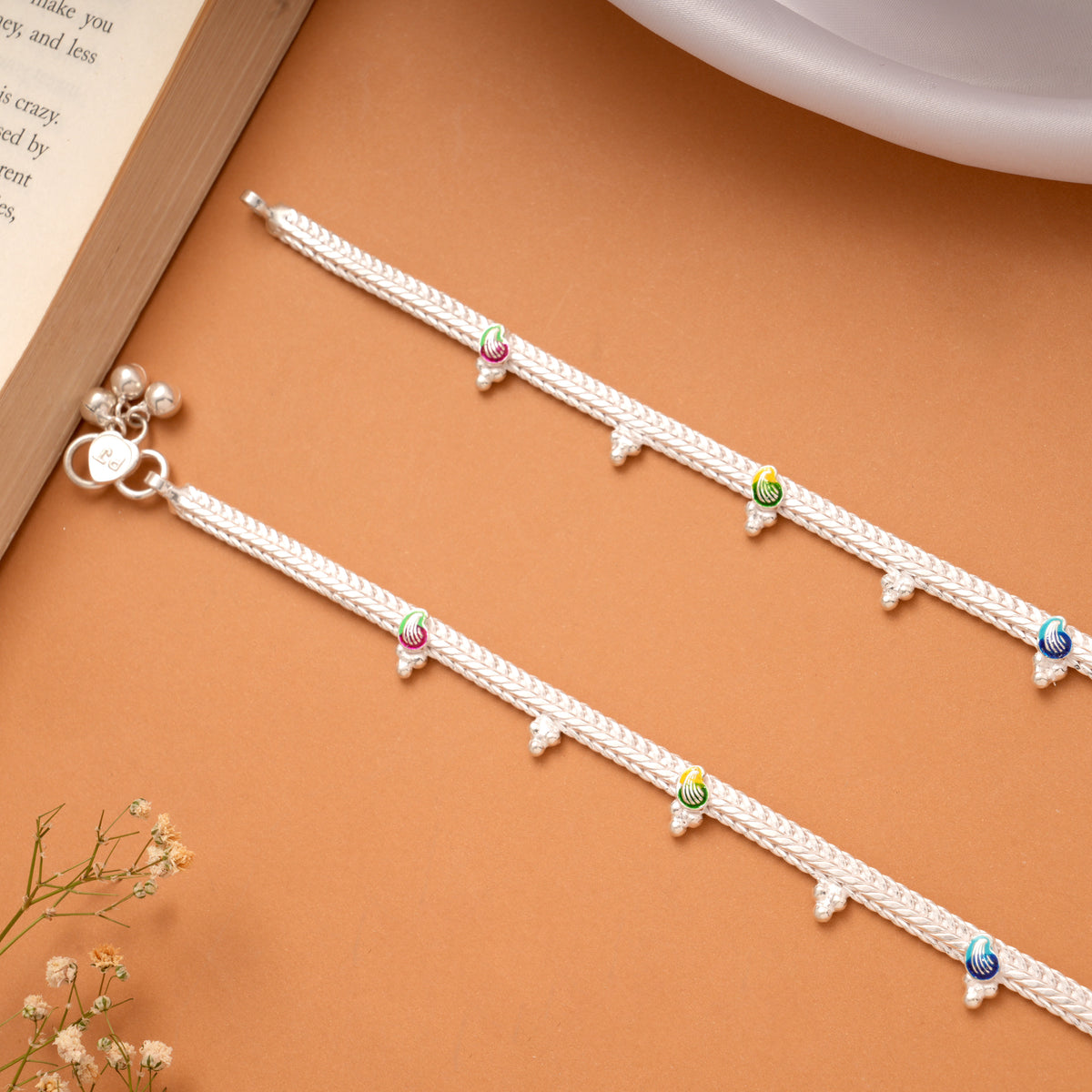 Regal Mesh Pattern Silver Anklets