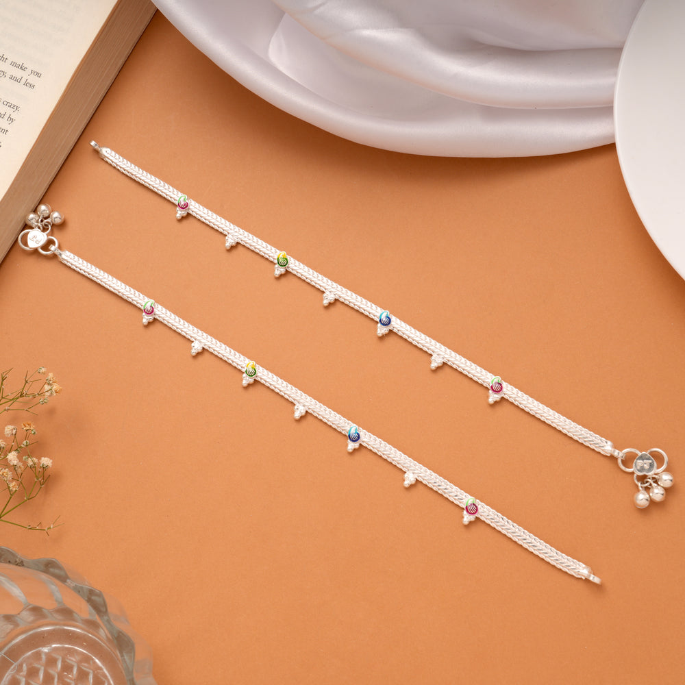 Regal Mesh Pattern Silver Anklets