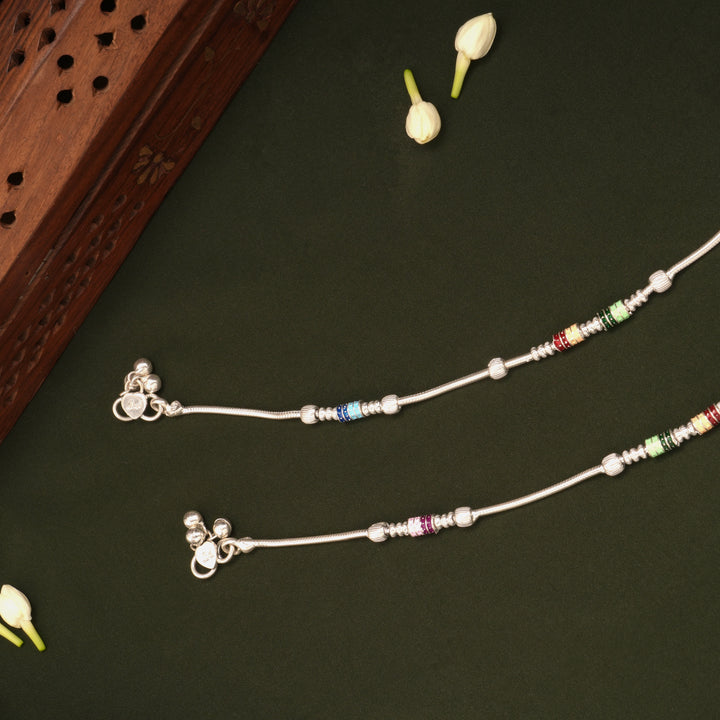 Vibrant Design Multicolour Beaded Enamel Silver Anklets