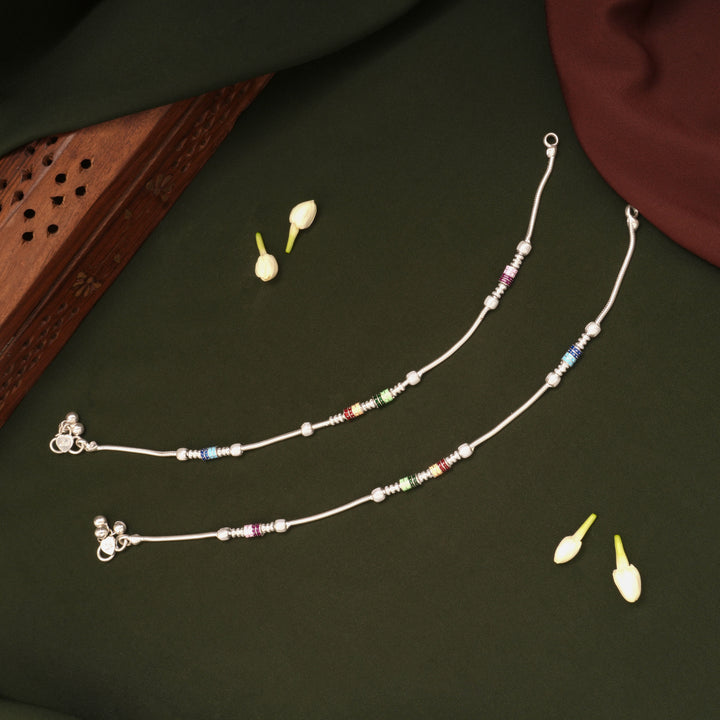 Vibrant Design Multicolour Beaded Enamel Silver Anklets