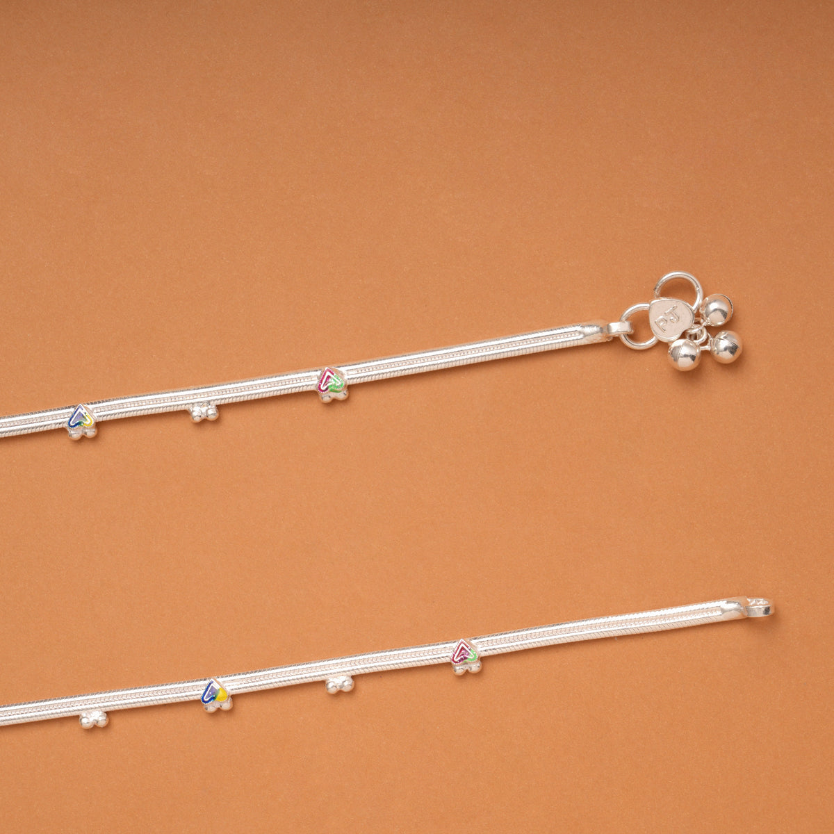 Minimal Heart Enamel Pattern Silver Anklets