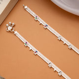 Trendy Braided Design Floral Silver Anklets