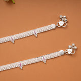 Braided Pink and White Stone Linear Silver Anklets