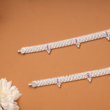 Braided Pink and White Stone Linear Silver Anklets