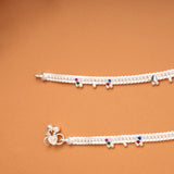 Vibrant Colorful Leafy Design Silver Anklets