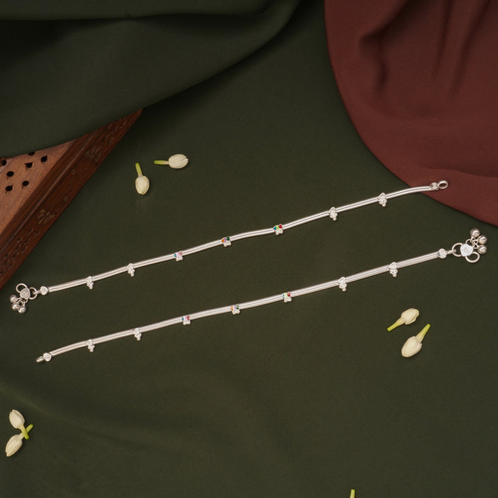 Tiny Charm Fish Enamel Design Silver Anklets