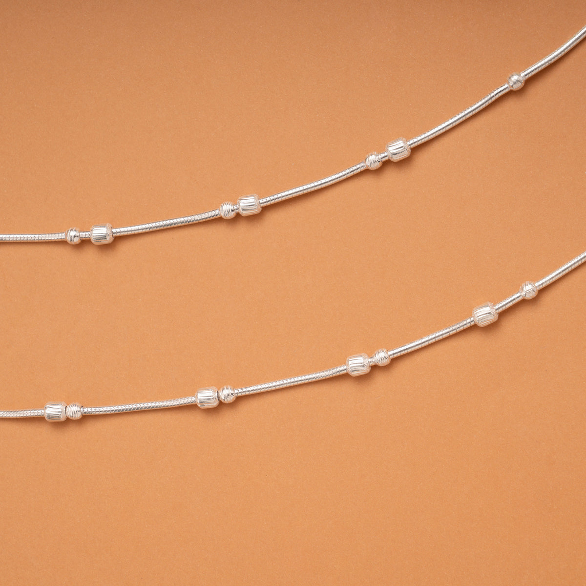Fancy Multi Beaded Silver Anklets