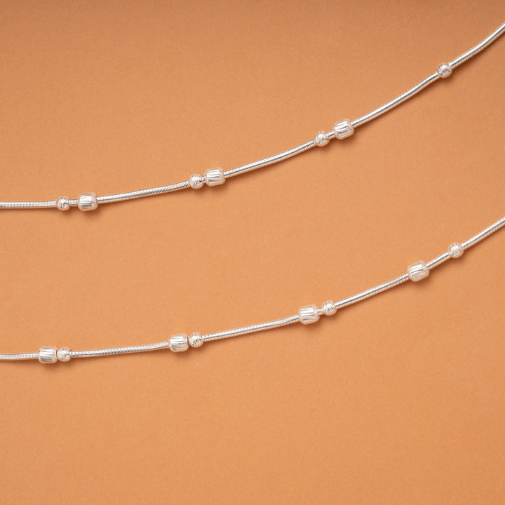 Fancy Multi Beaded Silver Anklets