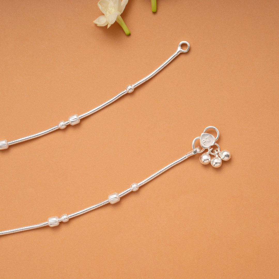 Fancy Multi Beaded Silver Anklets