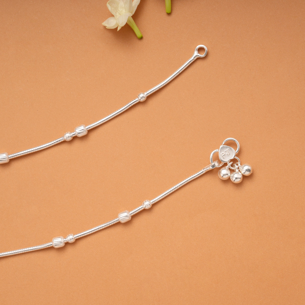 Fancy Multi Beaded Silver Anklets