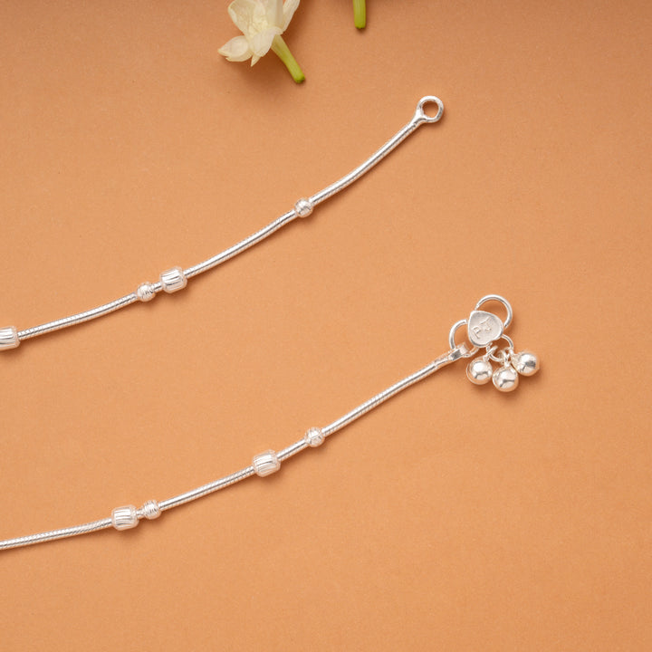 Fancy Multi Beaded Silver Anklets