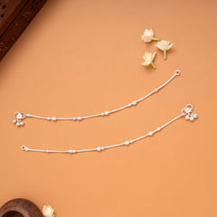 Fancy Multi Beaded Silver Anklets