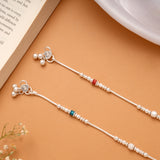 Red and Blue Enamel Beaded Silver Anklets