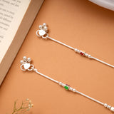 Multicolour Intricate Leaf Enamel Design Silver Anklets
