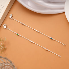 Multicolour Intricate Leaf Enamel Design Silver Anklets