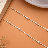 Elegant Silver Beaded Enamel Design Anklets