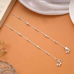 Elegant Silver Beaded Enamel Design Anklets