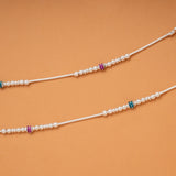 Double Tone Enamel Beaded Silver Anklets