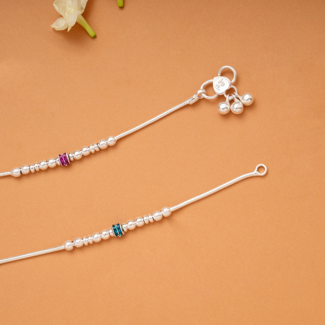 Double Tone Enamel Beaded Silver Anklets