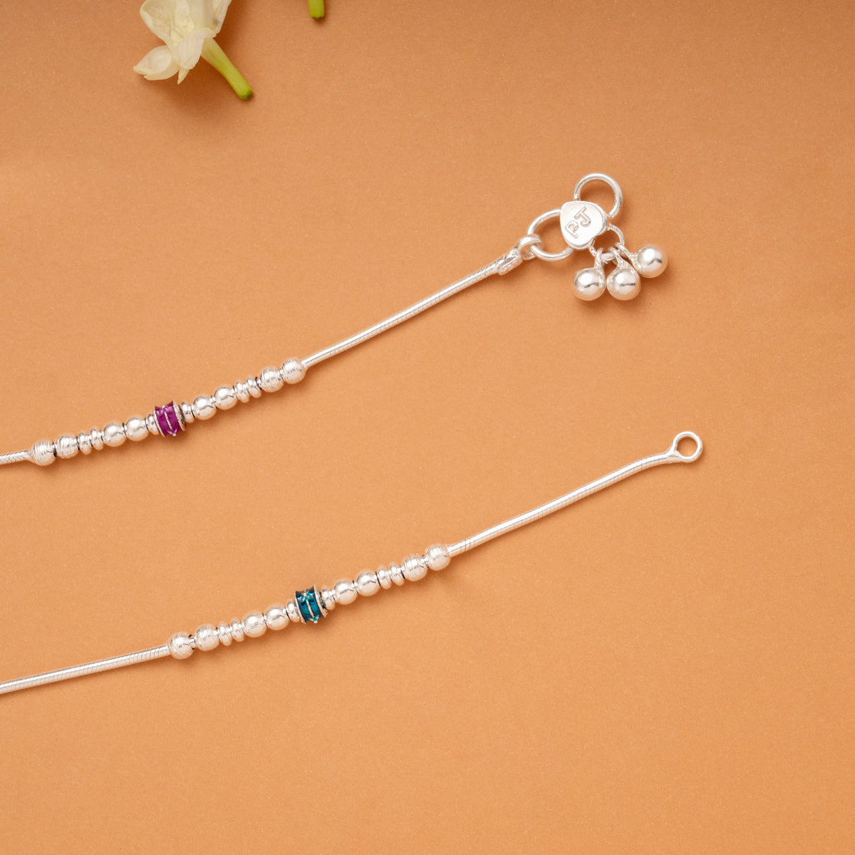 Double Tone Enamel Beaded Silver Anklets