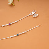 Double Tone Enamel Beaded Silver Anklets