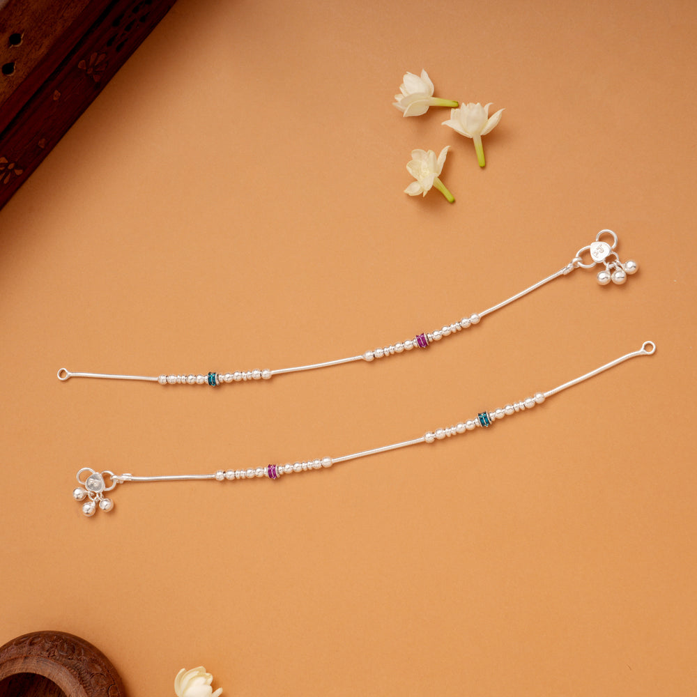 Double Tone Enamel Beaded Silver Anklets