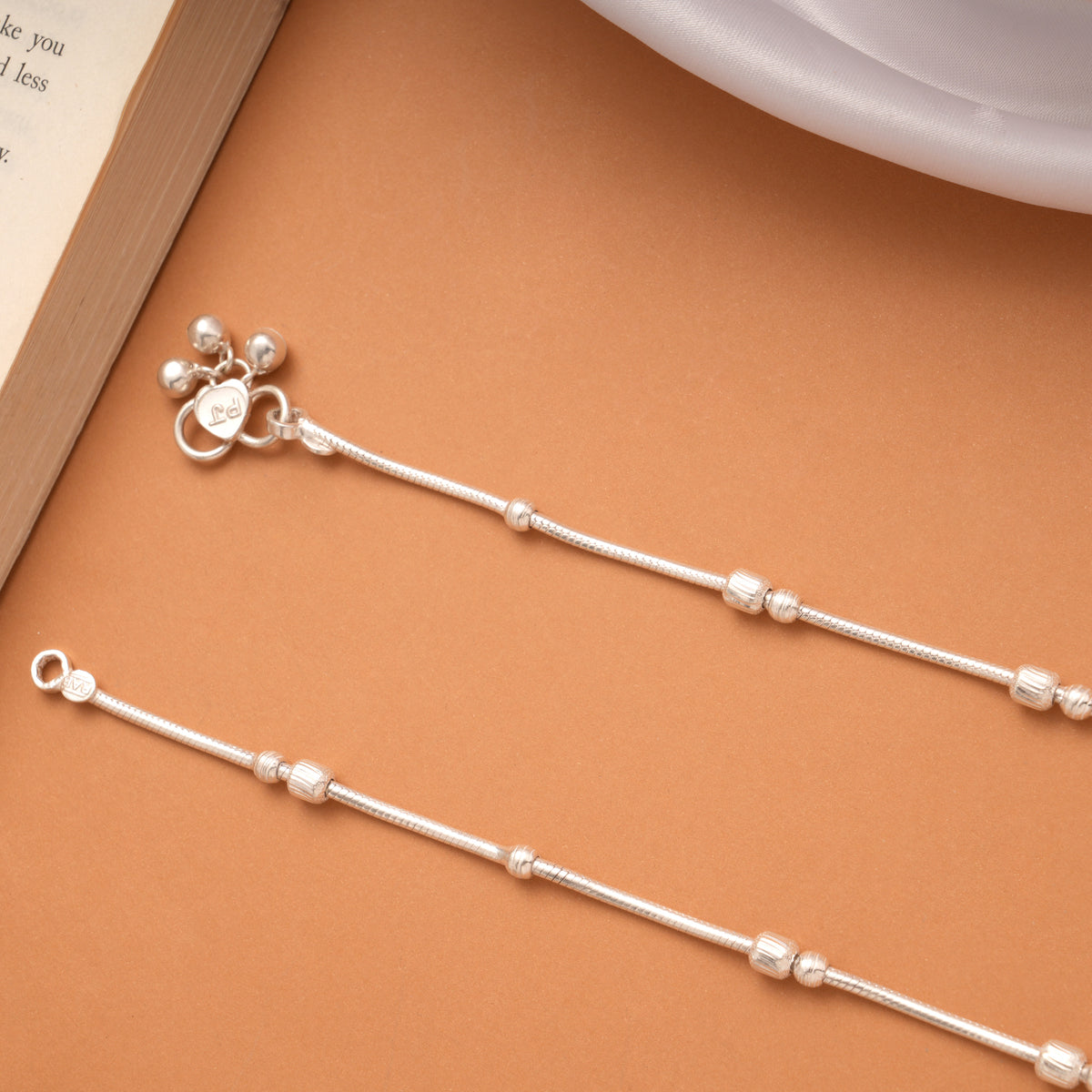 Sleek Silver Multi Beaded Design Anklets