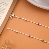 Purple and Green Enamel Beaded Silver Anklets