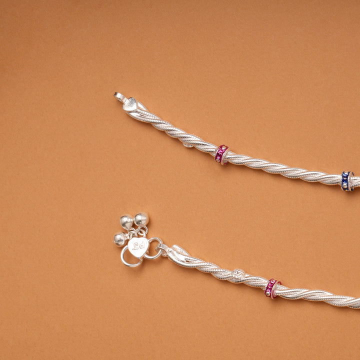 Multi Color Enamel Twisted Beads Silver Anklets