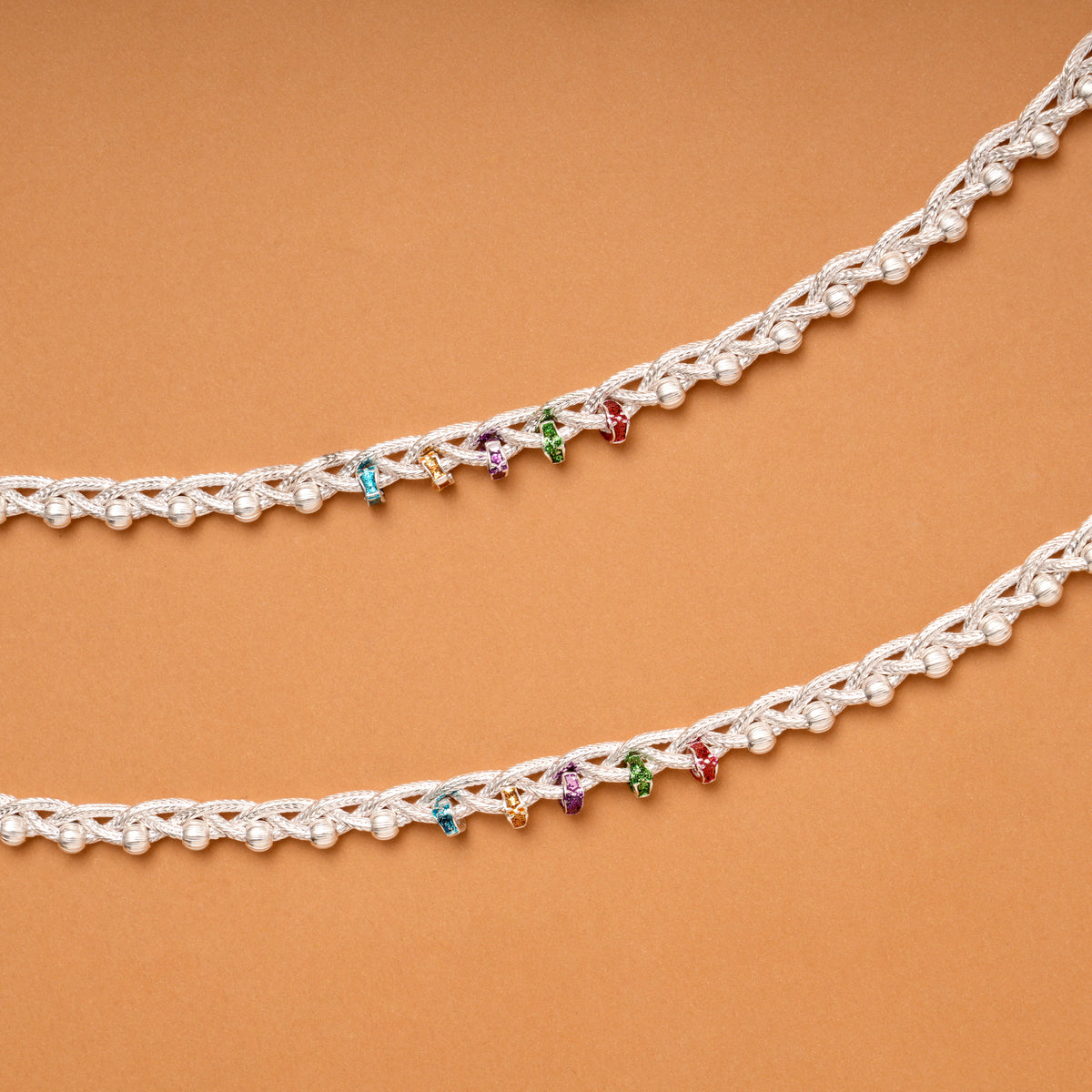 Trendy Twisted Multi Color Enamel Beads Silver Anklets