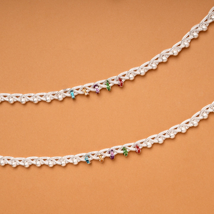 Trendy Twisted Multi Color Enamel Beads Silver Anklets