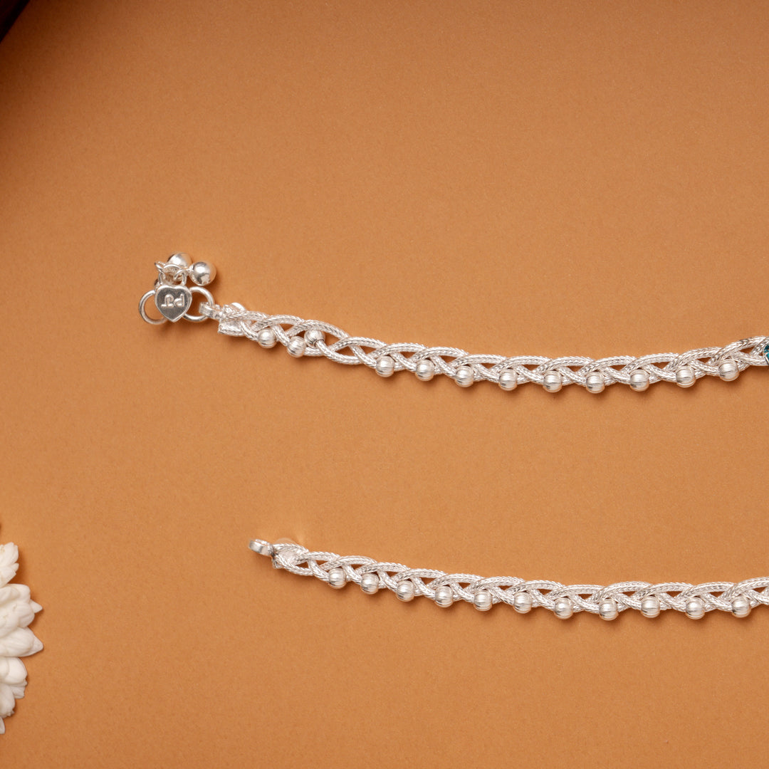 Trendy Twisted Multi Color Enamel Beads Silver Anklets