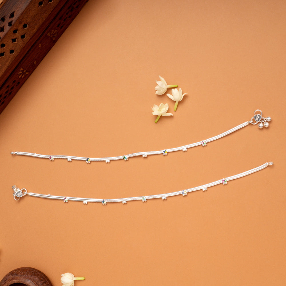 Regal Heart Enamel Design Silver Anklets