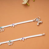 Colourful Flower Enamel with Beads Silver Anklets
