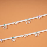 Colourful Flower Enamel with Beads Silver Anklets