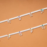Colourful Enamel Leafy Design Silver Anklets