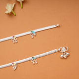 Colourful Enamel Leafy Design Silver Anklets