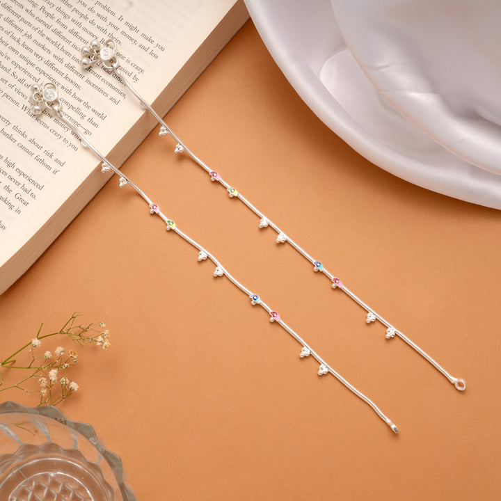 Vibrant Enamel Leaf Design Silver Anklets