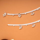 Tri Hexagonal Leafy Color Enamel Silver Anklets
