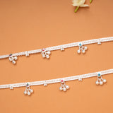 Hexagonal Leaf Pattern Enamel Silver Anklets
