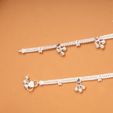 Hexagonal Leaf Pattern Enamel Silver Anklets